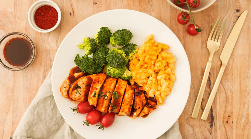 BBQ Chicken with Macaroni & Cheese and Roasted Broccoli Recipe